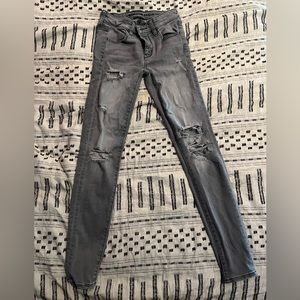 American Eagle, next level stretched, Gray distressed jeans, size 00